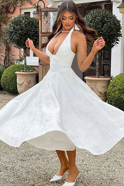 Jacquard Halterneck Homecoming Maxi Dress