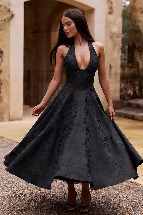 Jacquard Halterneck Homecoming Maxi Dress
