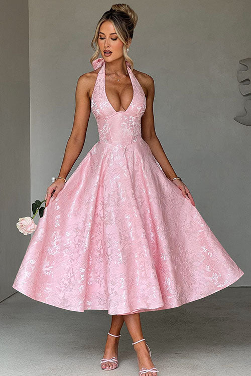 Jacquard Halterneck Homecoming Maxi Dress
