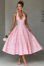 Jacquard Halterneck Homecoming Maxi Dress