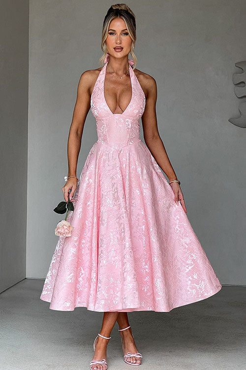 Jacquard Halterneck Homecoming Maxi Dress