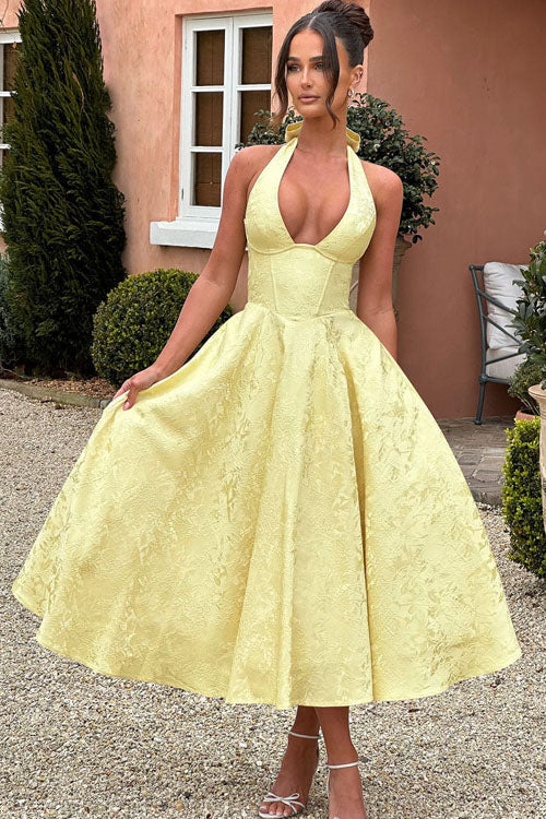 Jacquard Halterneck Homecoming Maxi Dress