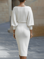 Cowl Neck Batwing Sleeve Ribbed Knit Midi Dress