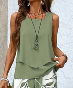 Leaf Print Sleeveless Top Wide Leg Trouser Two Piece Set