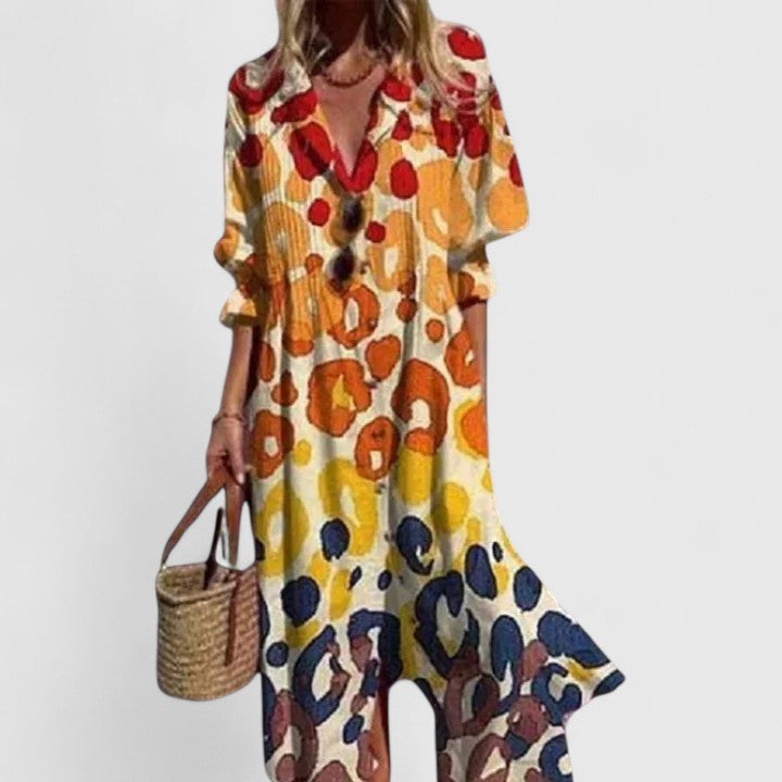 Watercolour Floral Hem Button Front Boho Maxi Dress