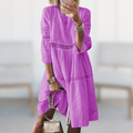 Eyelet Lace Trim Tiered Smock Casual Midi Dress