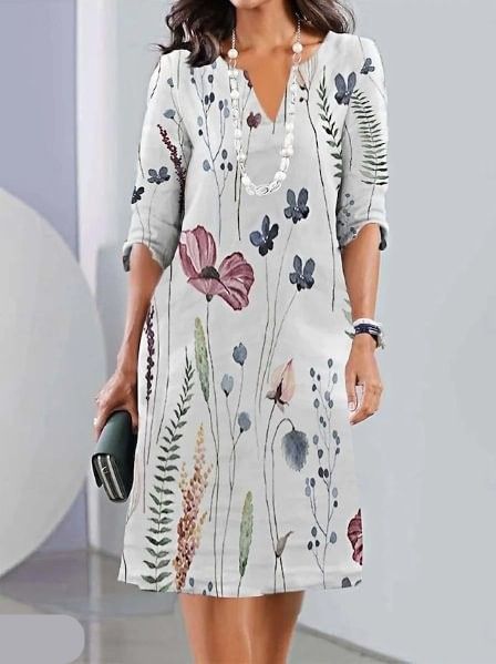 Floral Chiffon Flutter Sleeve V Neck A Line Midi Dress