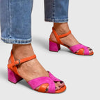Two-Tone Suede Ankle Strap Flat Sandal