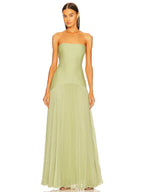 Strapless Ruched Bodice Pleated Skirt Flowy Maxi Dress - Wedding Guest