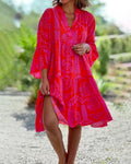 Tribal Print Tiered Flowy V Neck Boho Midi Dresses