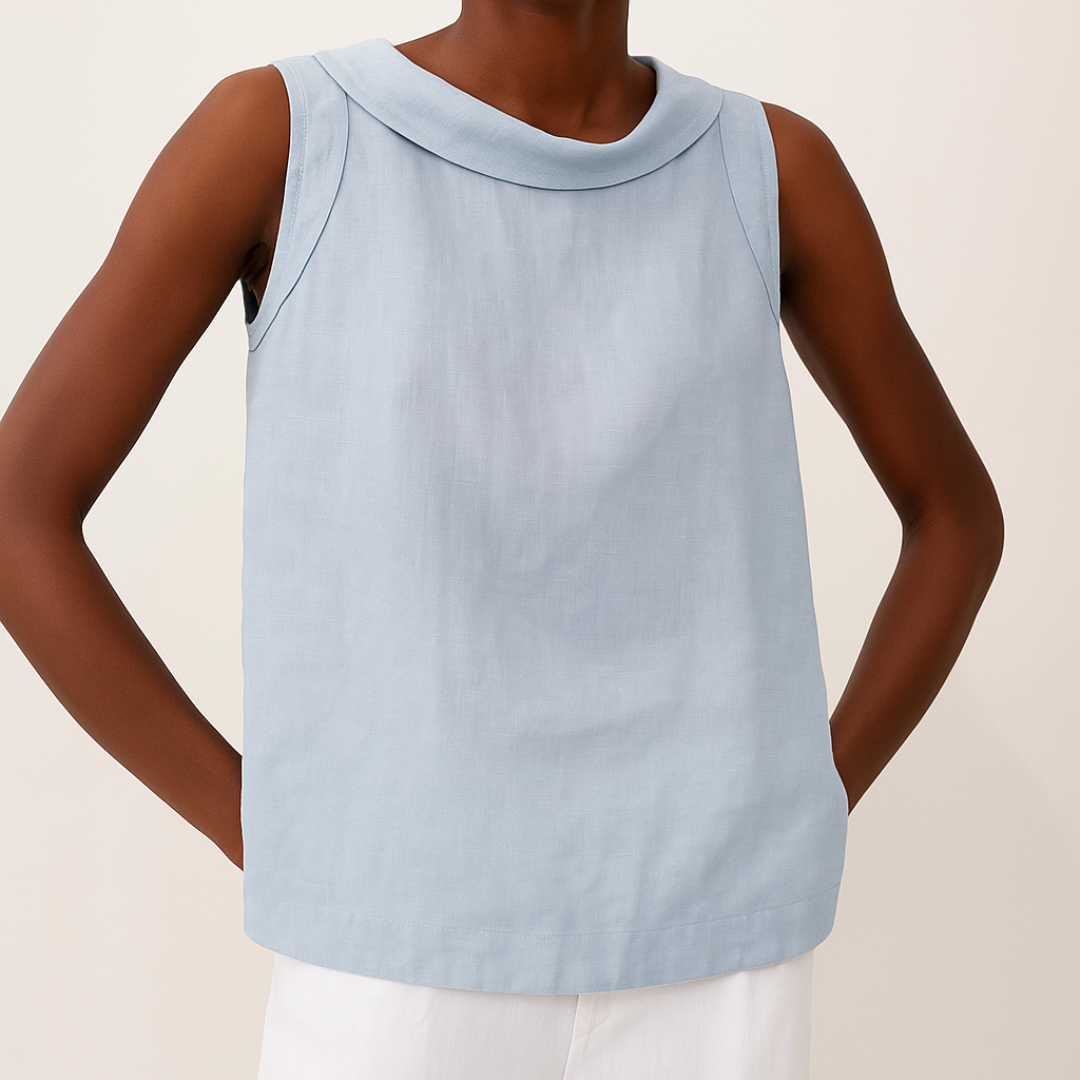 Sleeveless Roll Collar Relaxed Linen Blouse