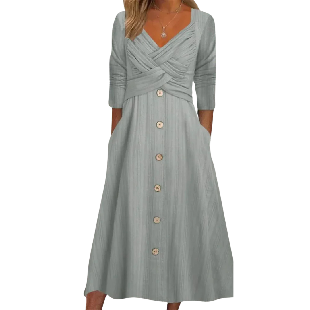 Cross Front Button Down A Line Midi Dress