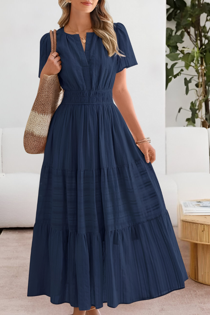 Flutter Sleeve V Neck Smocked Waist Tiered Flowy Maxi Dress