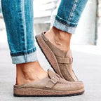Buckle Strap Suede Cork Sole Slip-On Flat Loafer