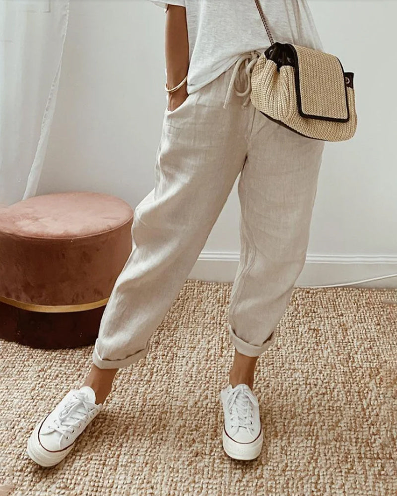 Drawstring Jogger Roll Cuff Relaxed Linen Pant