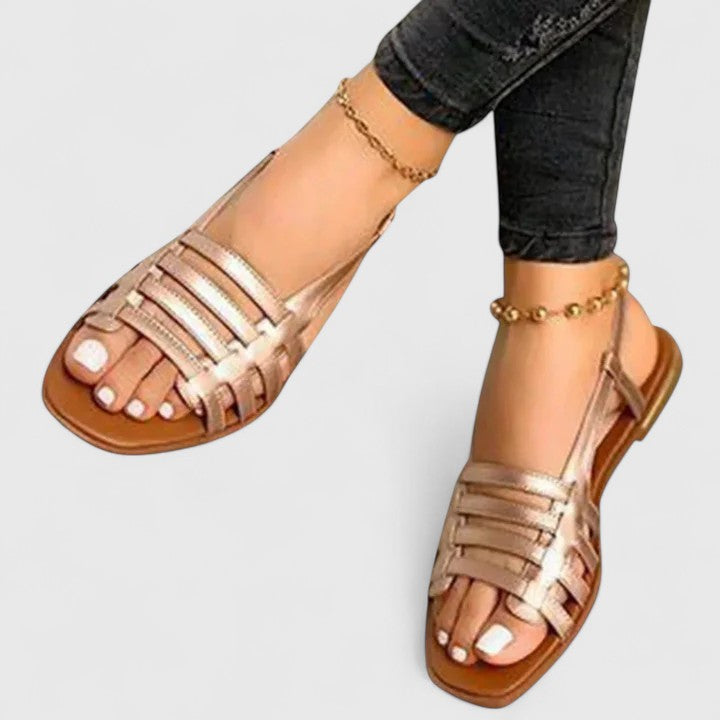 Woven Metallic Strap Open Toe Slingback Flat Sandal