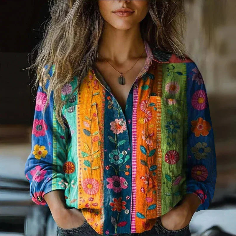 Paisley Bandana Print Long Sleeve Button Down Boho Blouse