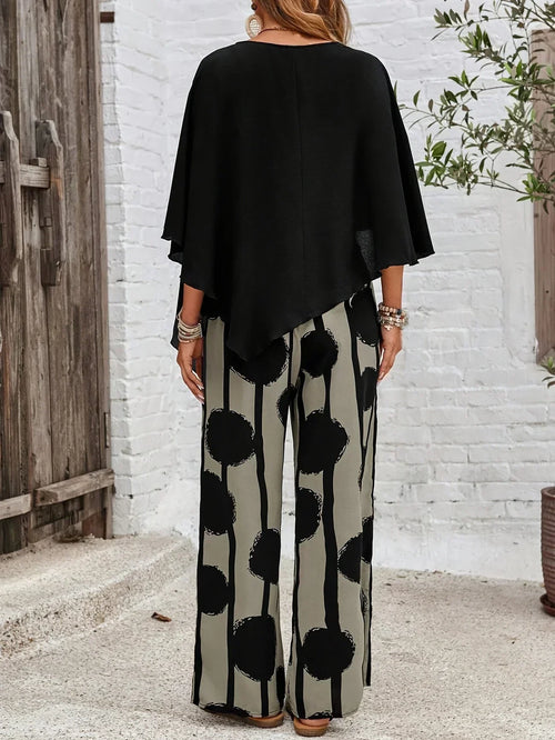 Abstract Print Wide Leg Trouser Batwing Top Two Piece Set