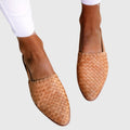 Woven Leather Pointed Toe Slip-On Flat Loafer
