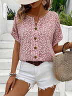 Ditsy Floral Button Front Short Sleeve Summer Blouse
