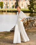 Deep V Neck Kimono Sleeve Belted Wide Leg Formal Jumpsuit