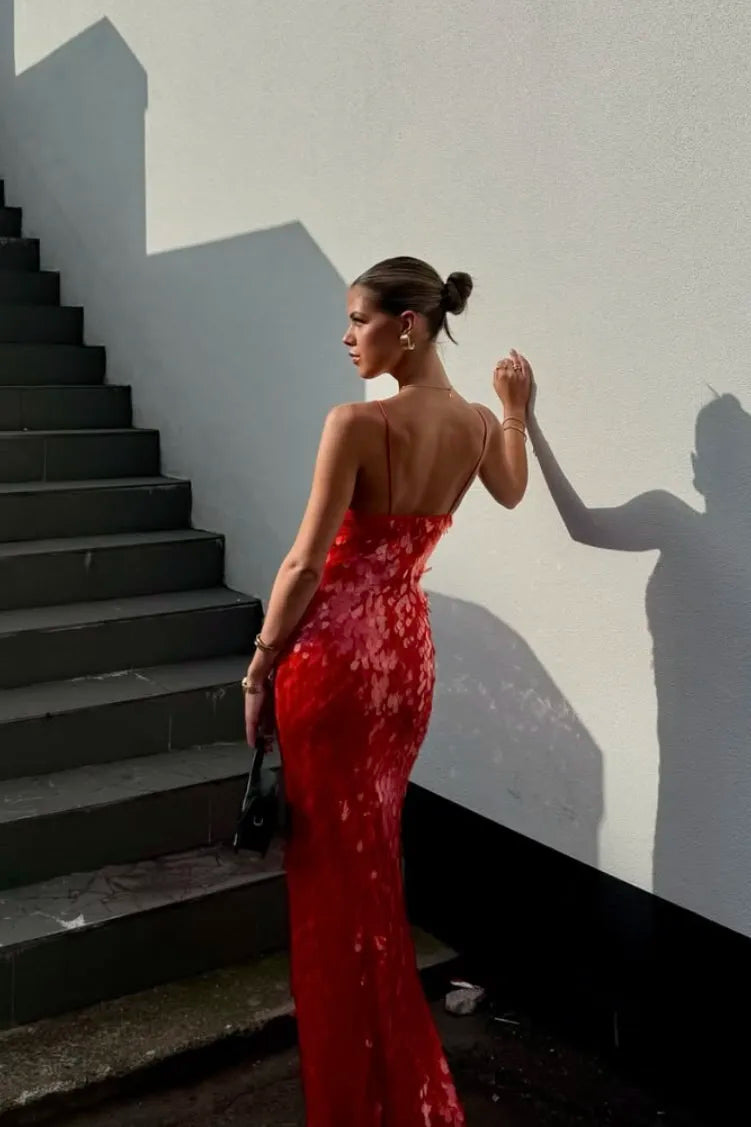 Red Sequin Backless Homecoming Dress