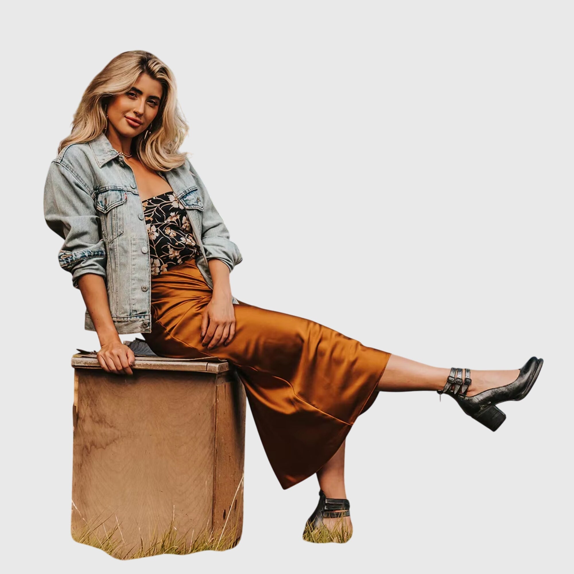 Triple Buckle Strap Distressed Leather Block Heel Boot