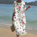 Floral Rose Print Three Quarter Sleeve Smock Waist Maxi Dress