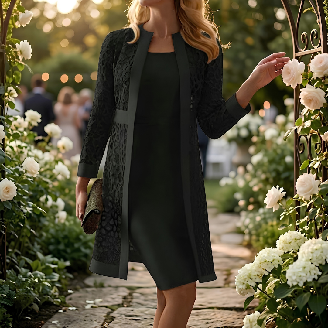 Lace Longline Jacket and Shift Dress Two Piece Set - Wedding Guest