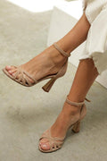 Strappy Cross Toe Ankle Strap Suede Block Heel Sandal