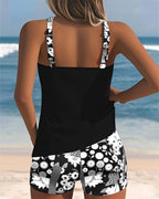 Floral Print Racerback Tankini Top Boyshort Swimsuit Set