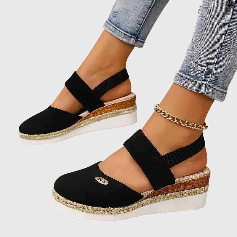 Suede Velcro Slingback Braided Platform Espadrille Sandal