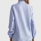 Ruffle Trim Button Down Long Sleeve Textured Blouse
