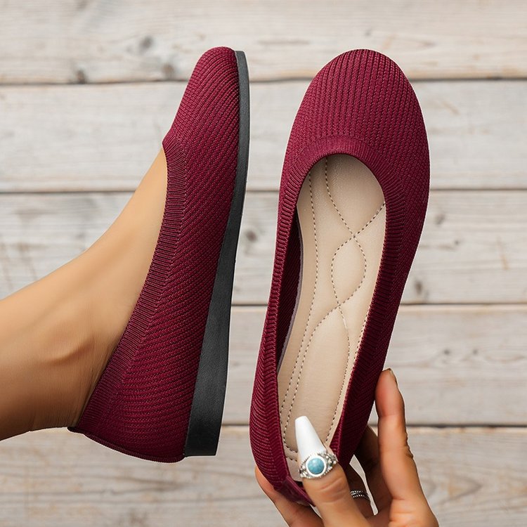 Ribbed Knit Slip On Cushioned Insole Round Toe Ballet Flat