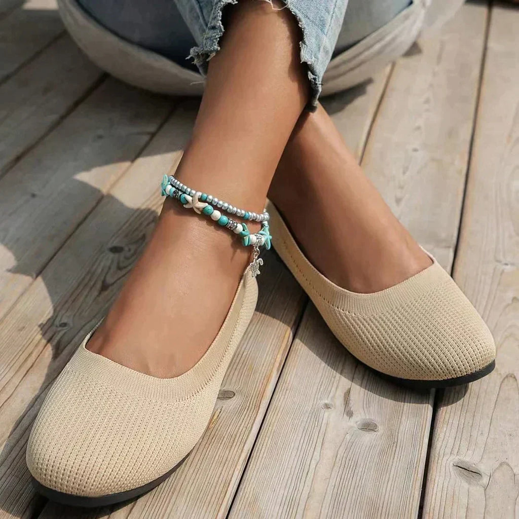 Ribbed Knit Slip On Cushioned Insole Round Toe Ballet Flat