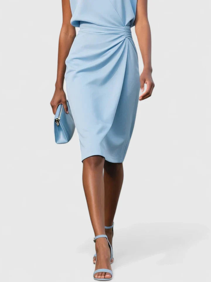 Keyhole Ruched Waist Asymmetric Bodycon Midi Dress - Formal