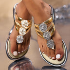 Rhinestone Cluster Metallic Thong Flat Sandals