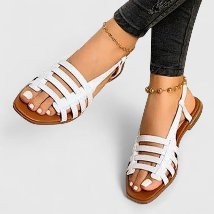 Woven Metallic Strap Open Toe Slingback Flat Sandal