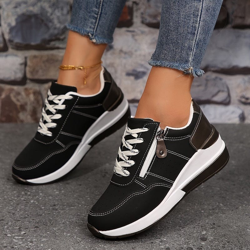 Perforated Side Zip Lace Up Casual Platform Sneaker