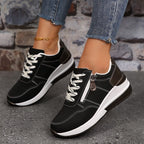 Perforated Side Zip Lace Up Casual Platform Sneaker