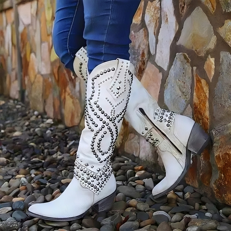 Studded Knee High Western Cowboy Boots