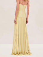 Strapless Ruched Bodice Pleated Skirt Flowy Maxi Dress - Wedding Guest