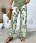 Leaf Print Sleeveless Top Wide Leg Trouser Two Piece Set