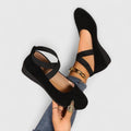 Elastic Crossover Strap Suede Ballet Flat
