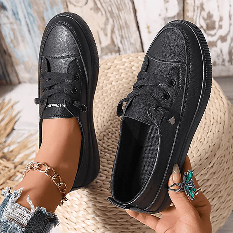 Classic Lace-Up Leather Flatform Court Sneaker
