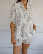 Floral Print V-Neck Half Sleeve Casual Blouse