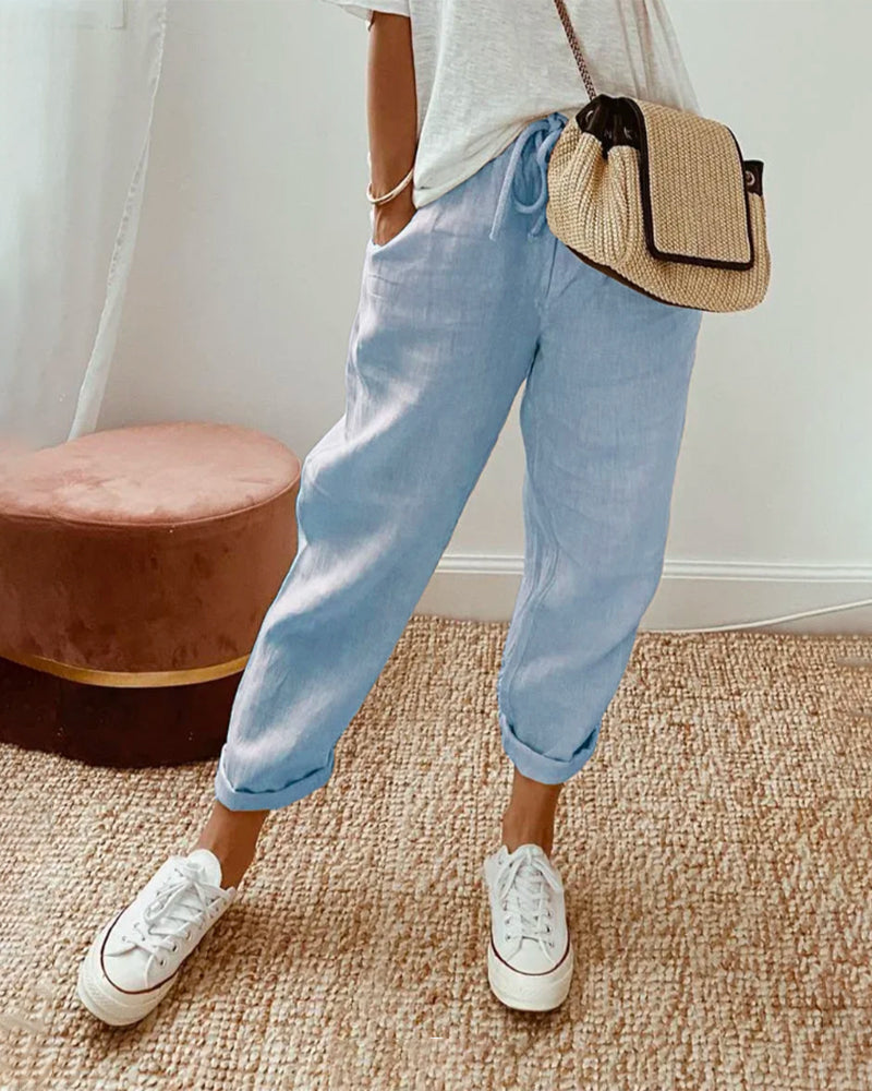 Drawstring Jogger Roll Cuff Relaxed Linen Pant