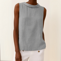 Sleeveless Roll Collar Relaxed Linen Blouse