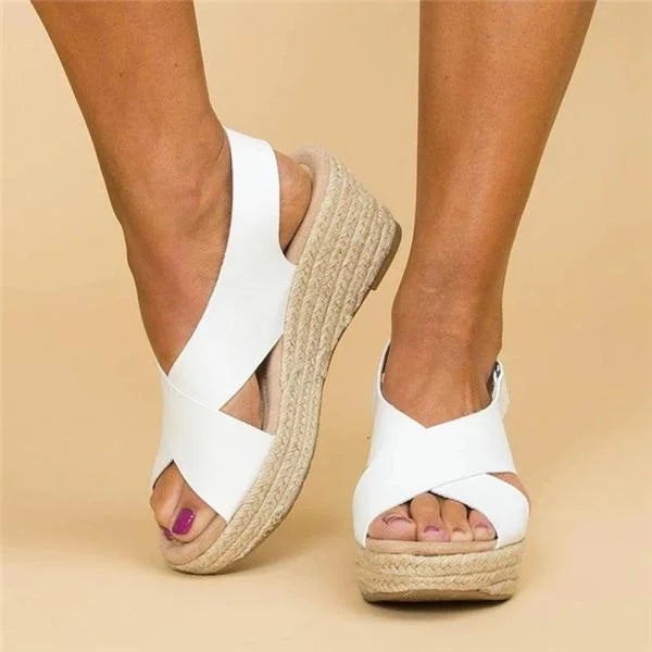 Crossover Strap Espadrille Wedge Slingback Sandals