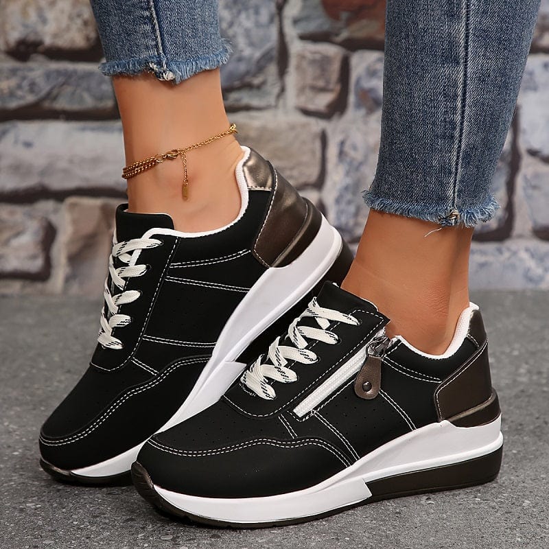 Perforated Side Zip Lace Up Casual Platform Sneaker
